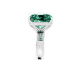 Platinum Cushion Cut Green Sapphire Solitaire Ring with Thin Band and Prong Setting_47