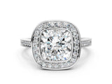 Platinum Cushion Cut Halo Bezel Diamond Pave Band Ring_13
