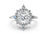 Platinum Cushion Cut Halo Diamond Cluster Ring with Marquise and Round Stones on a White Gold Band with Prong Setting_25
