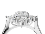 Platinum Cushion Cut Halo Diamond Cluster Ring with Marquise and Round Stones on a White Gold Band with Prong Setting_29