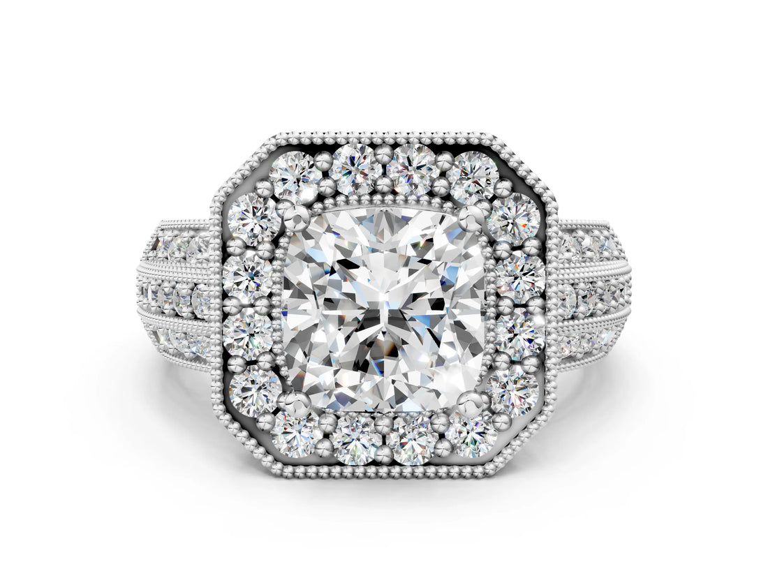 Platinum Cushion Cut Halo Diamond Engagement Ring with Pave Split Shank and Four-Prong Setting_7