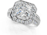 Platinum Cushion Cut Halo Diamond Engagement Ring with Pave Split Shank and Four-Prong Setting_8