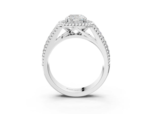 Platinum Cushion Cut Beaded Halo Engagement Ring Setting with Pave