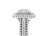 Platinum Cushion Cut Halo Diamond Ring with Beaded Split Shank and Four-Prong Setting_18