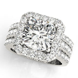 Silver 1.00 Carat F VS1 Cushion-Cut Halo Diamond Ring with Split Shank and Four-Prong Setting