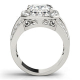 Silver 1.00 Carat F VS1 Cushion-Cut Halo Diamond Ring with Split Shank and Four-Prong Setting