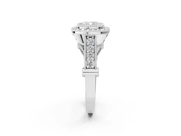 Platinum Cushion Cut Vintage Bezel Halo Engagement Ring Setting