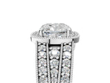 Platinum Cushion Cut Halo Diamond Split Shank Ring with Prong Setting_12