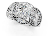 Platinum Cushion Cut Halo Milgrain Diamond Engagement Ring with Leaf Band and Four-Prong Setting_8