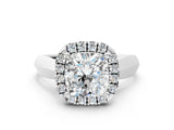 Platinum Cushion Cut Halo Solitaire Engagement Ring with Square Band and Four-Prong Setting_24