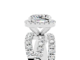 Platinum Cushion Cut Moissanite Halo Ring with Round Split Shank and Prong Setting_71