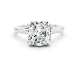 Platinum Cushion Cut Moissanite Solitaire Ring with Flower Prong Setting and Classic Band_12