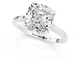 Platinum Cushion Cut Moissanite Solitaire Ring with Flower Prong Setting and Classic Band_13