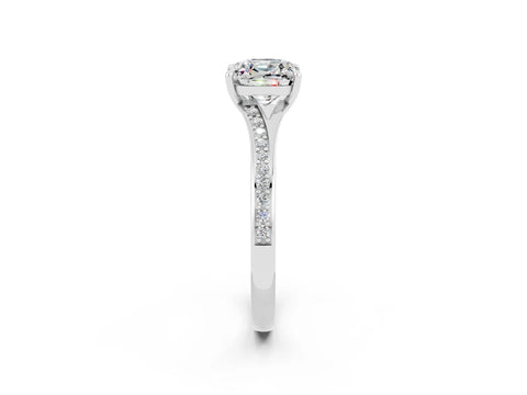 Platinum Cushion Cut Moissanite Solitaire Ring with Pavé Band and Prong Setting_14