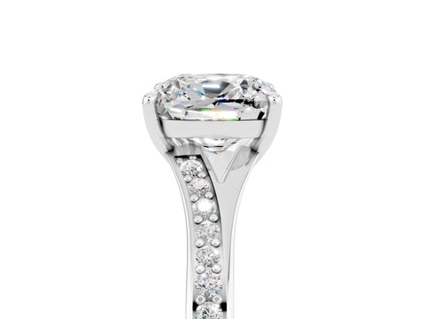 Platinum Cushion Cut Moissanite Solitaire Ring with Pavé Band and Prong Setting_17
