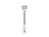 Platinum Cushion Cut Moissanite Solitaire Ring with Round  Pavé Band and Four-Prong Setting_38