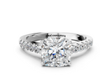 Platinum Cushion Cut Pavé Band Solitaire Ring with Four-Prong Setting_340