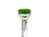 Platinum Cushion Cut Peridot Engagement Ring with Side Stone Accents and Four-Prong Setting_17