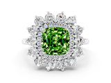 Platinum Cushion Cut Peridot Floral Double Halo Engagement Ring with Prong Setting_138