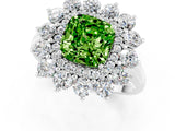 Platinum Cushion Cut Peridot Floral Double Halo Engagement Ring with Prong Setting_139