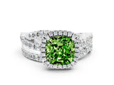 Platinum Cushion Cut Peridot Halo Ring with Round Split Shank and Prong Setting_66