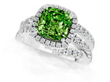 Platinum Cushion Cut Peridot Halo Ring with Round Split Shank and Prong Setting_67