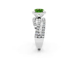 Platinum Cushion Cut Peridot Halo Ring with Round Split Shank and Prong Setting_68