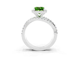 Platinum Cushion Cut Peridot Halo Ring with Round Split Shank and Prong Setting_69