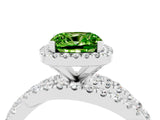 Platinum Cushion Cut Peridot Halo Ring with Round Split Shank and Prong Setting_70