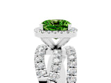 Platinum Cushion Cut Peridot Halo Ring with Round Split Shank and Prong Setting_71