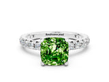 Platinum Cushion Cut Peridot Pavé Solitaire Ring with Round Band and Prong Setting_42