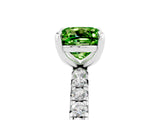 Platinum Cushion Cut Peridot Pavé Solitaire Ring with Round Band and Prong Setting_47