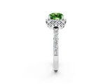 Platinum Cushion Cut Peridot Scalloped Halo Engagement Ring with Round Shared Prong Band_80
