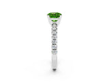 Platinum Cushion Cut Peridot Solitaire Pavé Engagement Ring with Round Band and Prong Setting_122