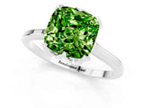 Platinum Cushion Cut Peridot Solitaire Ring with Flower Prong Setting and Classic Band_1