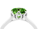 Platinum Cushion Cut Peridot Solitaire Ring with Flower Prong Setting and Classic Band_4
