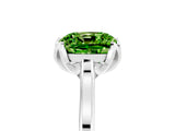 Platinum Cushion Cut Peridot Solitaire Ring with Flower Prong Setting and Classic Band_5