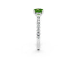 Platinum Cushion Cut Peridot Solitaire Ring with Round  Pavé Band and Four-Prong Setting_38