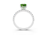 Platinum Cushion Cut Peridot Solitaire Ring with Round  Pavé Band and Four-Prong Setting_39