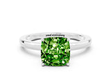 Platinum Cushion Cut Peridot Solitaire Ring with Thin Band and Prong Setting_42