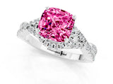 Platinum Cushion Cut Pink Sapphire  Halo Twist Band Solitaire Prong Setting Ring_13