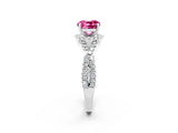 Platinum Cushion Cut Pink Sapphire  Halo Twist Band Solitaire Prong Setting Ring_14