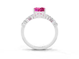 Platinum Cushion Cut Pink Sapphire Scattered Round Accent Ring with Prong Setting_123