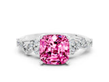 Platinum Cushion Cut Pink Sapphire Scattered Round Accent Ring with Prong Setting_60