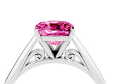 Platinum Cushion Cut Pink Sapphire Solitaire Engagement Ring with Cathedral Setting and Four-Prong Mount_16