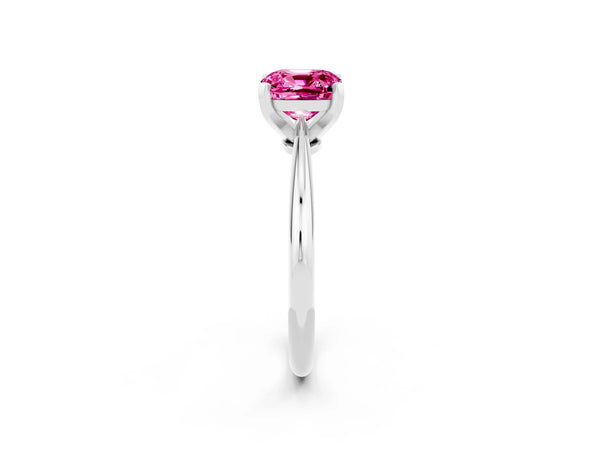Platinum Cushion Cut Pink Sapphire Solitaire Engagement Ring with Classic Band and Four-Prong Setting
