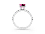 Platinum Cushion Cut Pink Sapphire Solitaire Ring with Round  Pavé Band and Four-Prong Setting_27