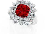Platinum Cushion Cut Ruby Floral Double Halo Engagement Ring with Prong Setting_151