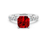 Platinum Cushion Cut Ruby Pavé Solitaire Ring with Round Band and Prong Setting_42