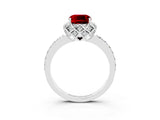 Platinum Cushion Cut Ruby Scalloped Halo Engagement Ring with Round Shared Prong Band_135